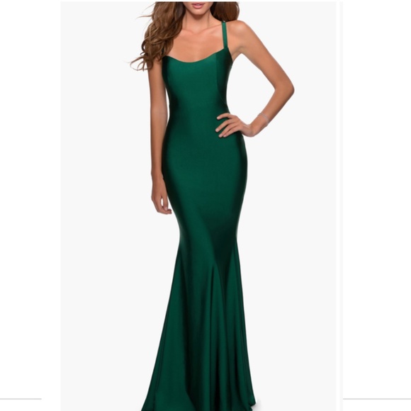 NEW La Femme Lace Up Back Jersey Mermaid Gown  Size 00 - Picture 4 of 12